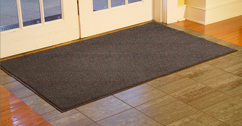 Brown floor mat on the inside enterance of a building